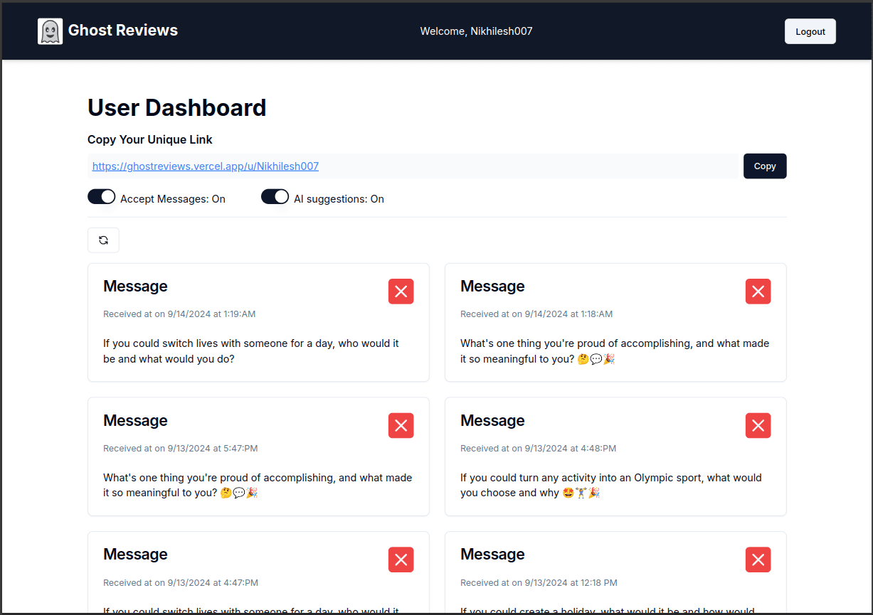 Ghost Reviews platform screenshot